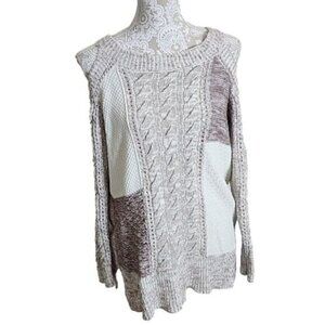 Knox Rose Sweater Pullover Cream Brown Long Sleeve Cold Shoulder Women's Medium